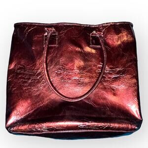 Estee Lauder Large Bag Dark Maroon Color Gold Tone Hardware